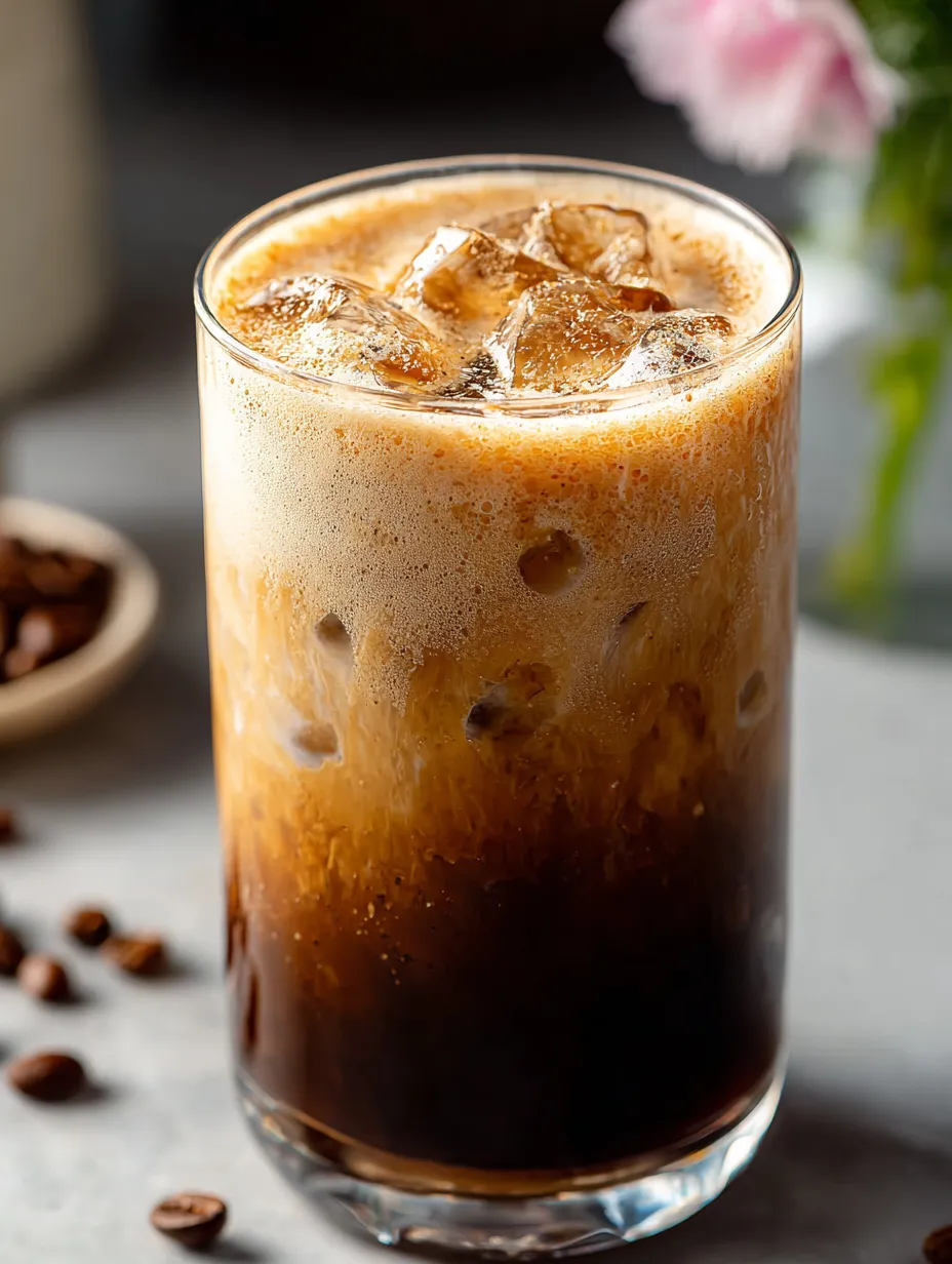 Ein Glas mit Kaffee und Eis.