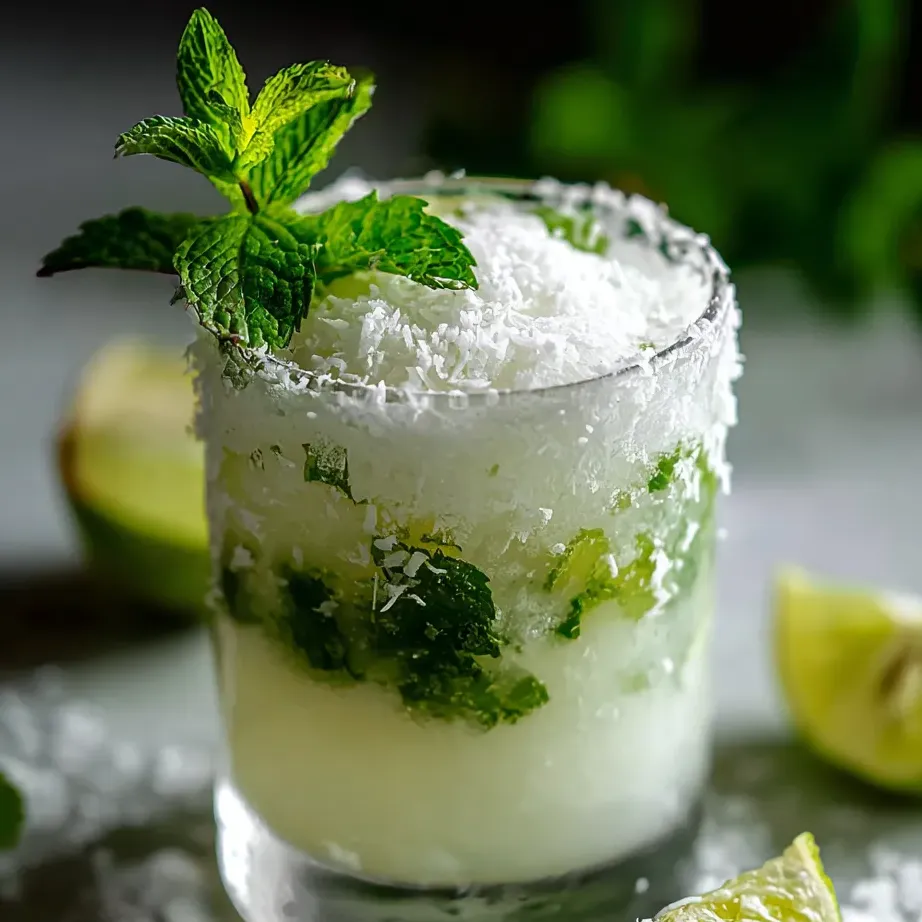 Ein Glas mit einer Mischung aus Mint und anderen Zutaten, die in einem Glas mit Wasser und Eis zubereitet wurde.