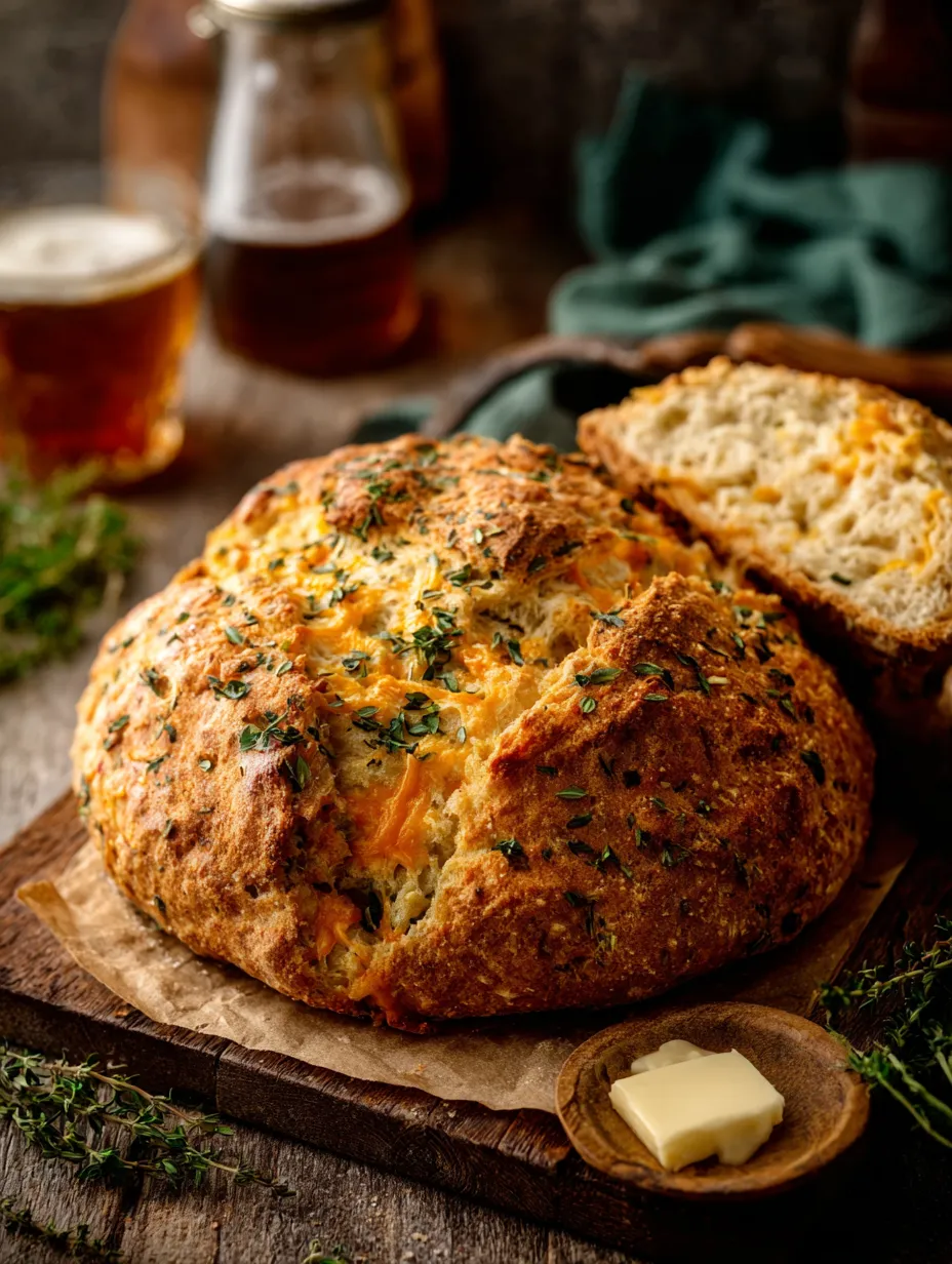 Eine Brotscheibe mit Käse und Kräutern auf einem Tisch.