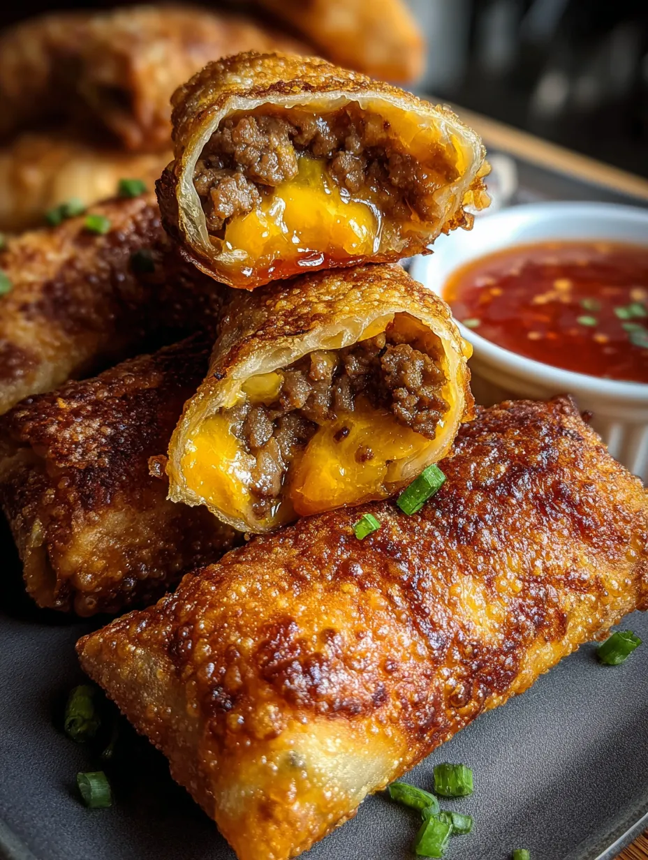 Ein Bild von einer Platte mit mehreren Eintopf-Rolls, die mit Ketchup und Sauce garniert sind.