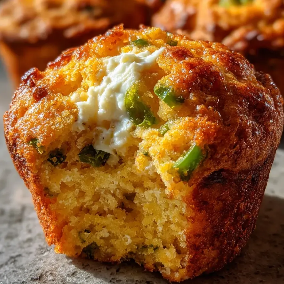 Ein muffin mit weißem Käse und grünen Zwiebeln auf einem Tisch.