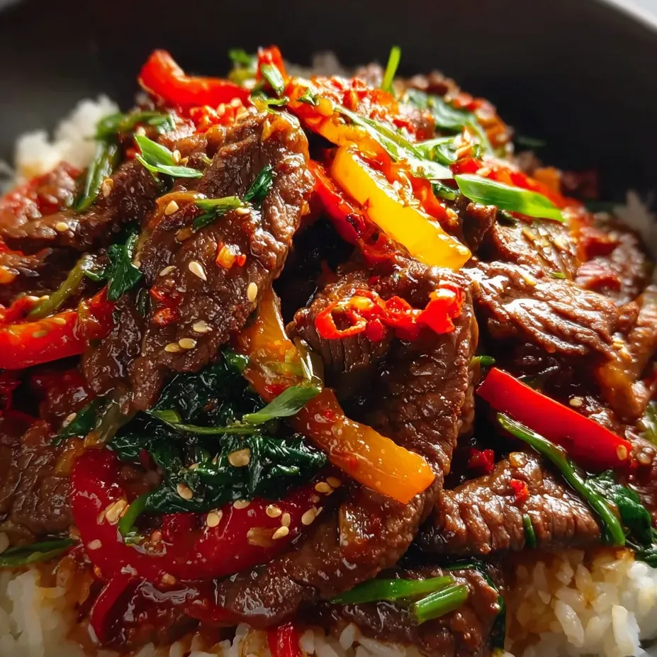 Ein Bild von einer Beilage, die aus Rindfleisch, Zwiebeln, Paprika, Tomaten und Koriander besteht.