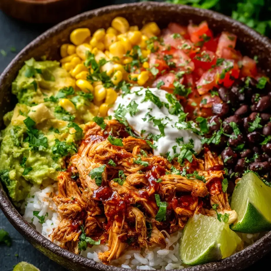 Ein Schälchen mit verschiedenen Lebensmitteln wie Kartoffeln, Avocado, Tomaten, Koriander, Lime und Beans.