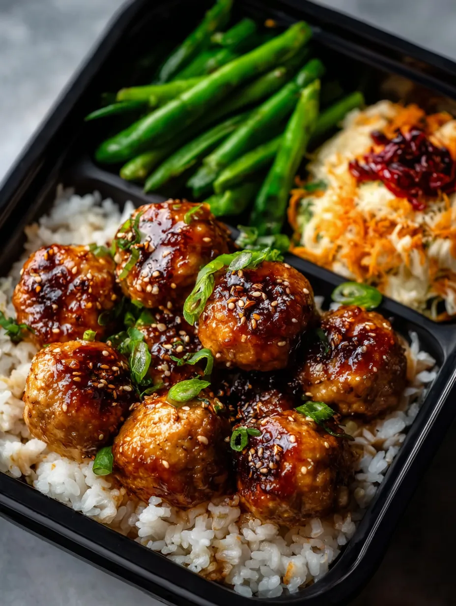 Ein Becher mit Rice und Meatballs.