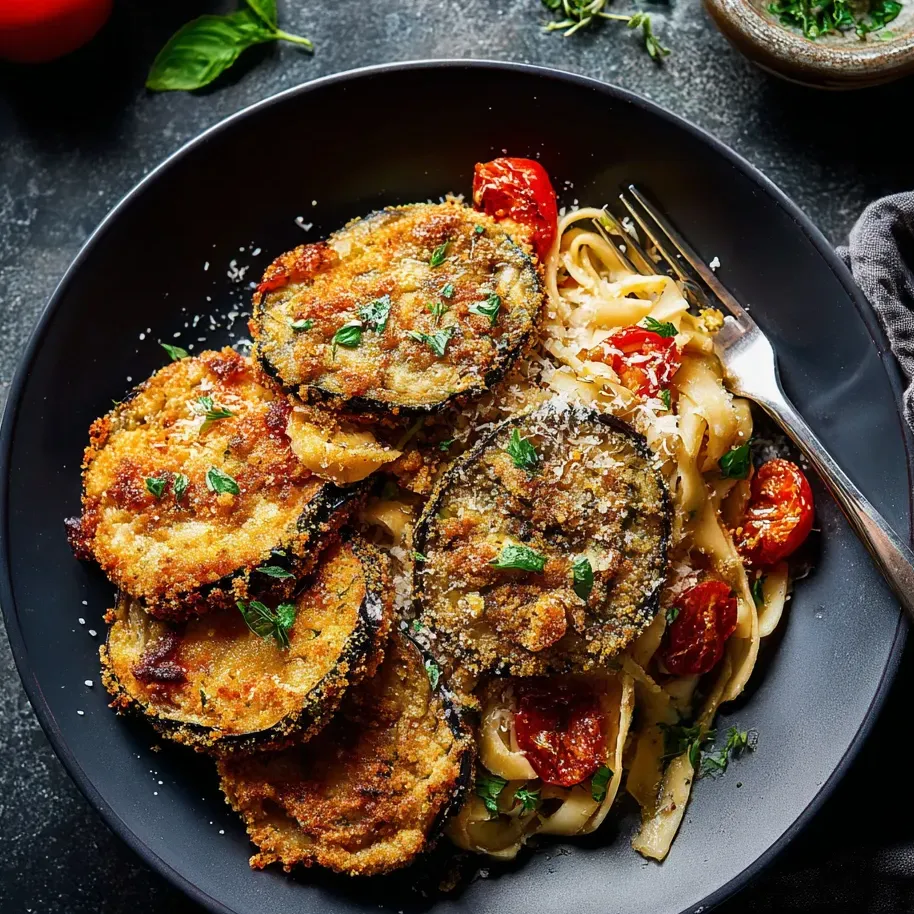 Ein Schälchen mit Pasta, Tomaten, Zucchini und Basilikum.