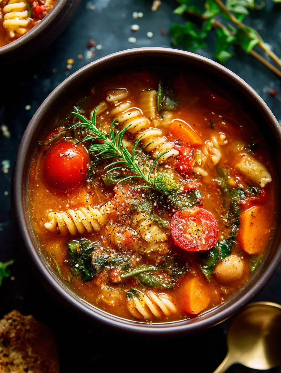 Ein Topf mit einer Mischung aus Pasta, Tomaten, Zwiebeln und Kartoffeln.