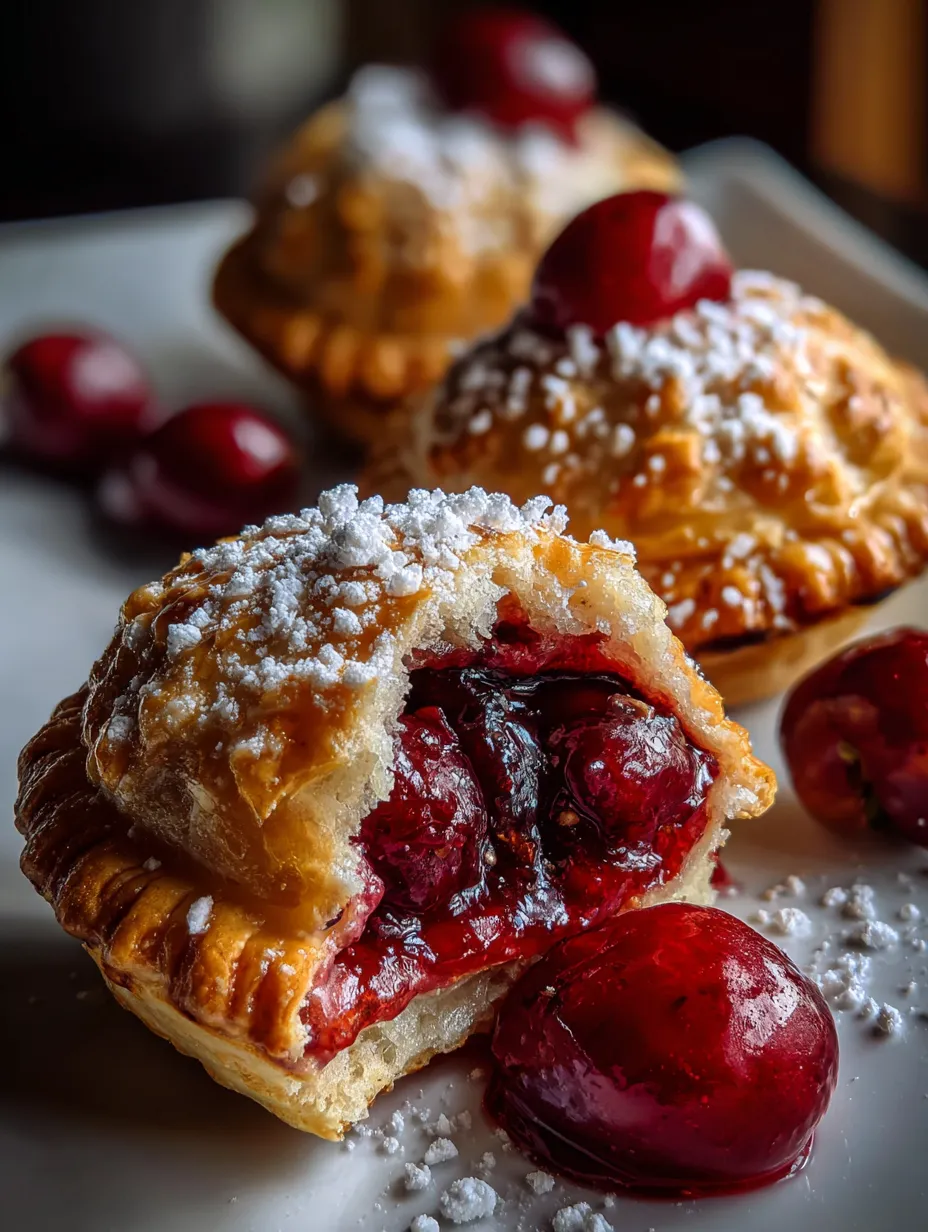 Ein Puff pastry mit einer Schüsselchen mit Cherry's und eine Schüsselchen mit Zwergen.