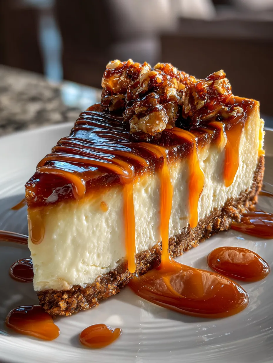 Eine Scheibe von Caramel-Toffee-Cheese mit einer Zwiebel auf einem weißen Teller.