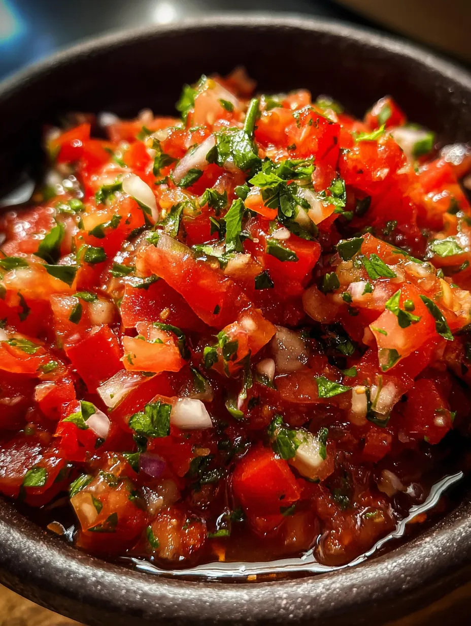 Eine Schüssel mit einer Mischung aus Tomaten, Basilikum und anderen Zutaten.