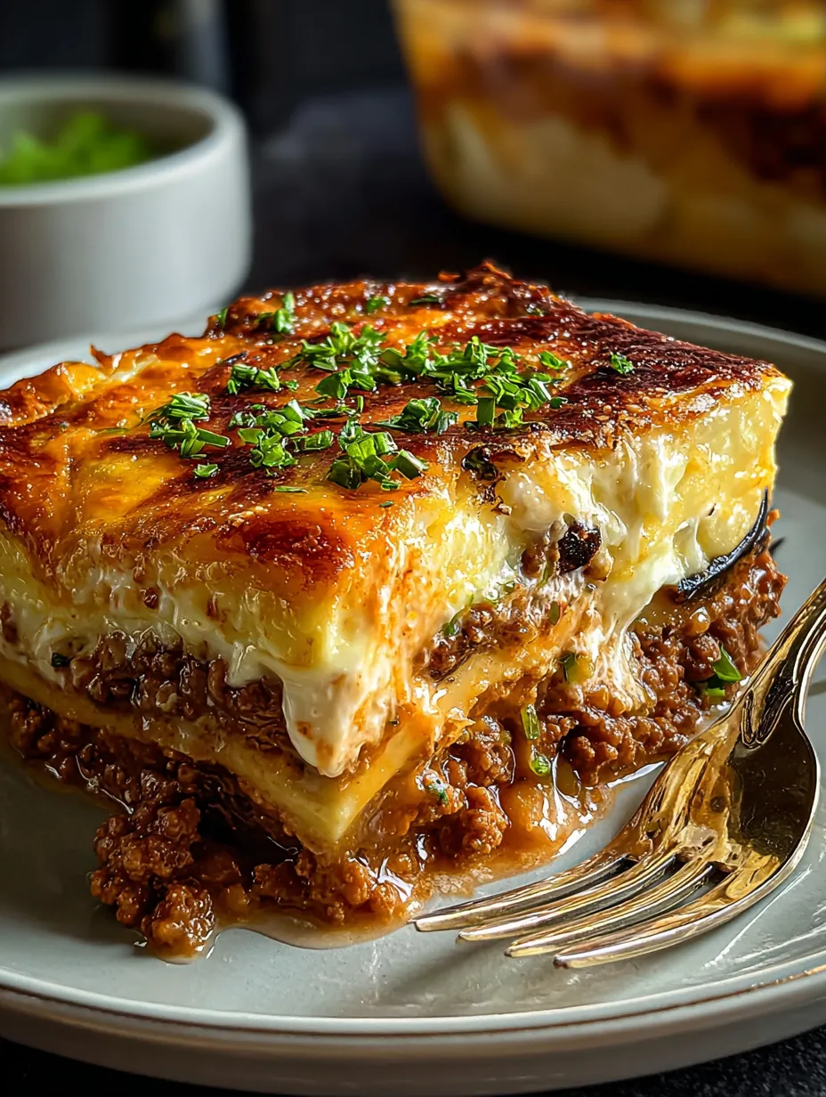 Ein Schmelztart mit Rindfleisch, Zwiebeln und Tomaten auf einem weißen Teller.