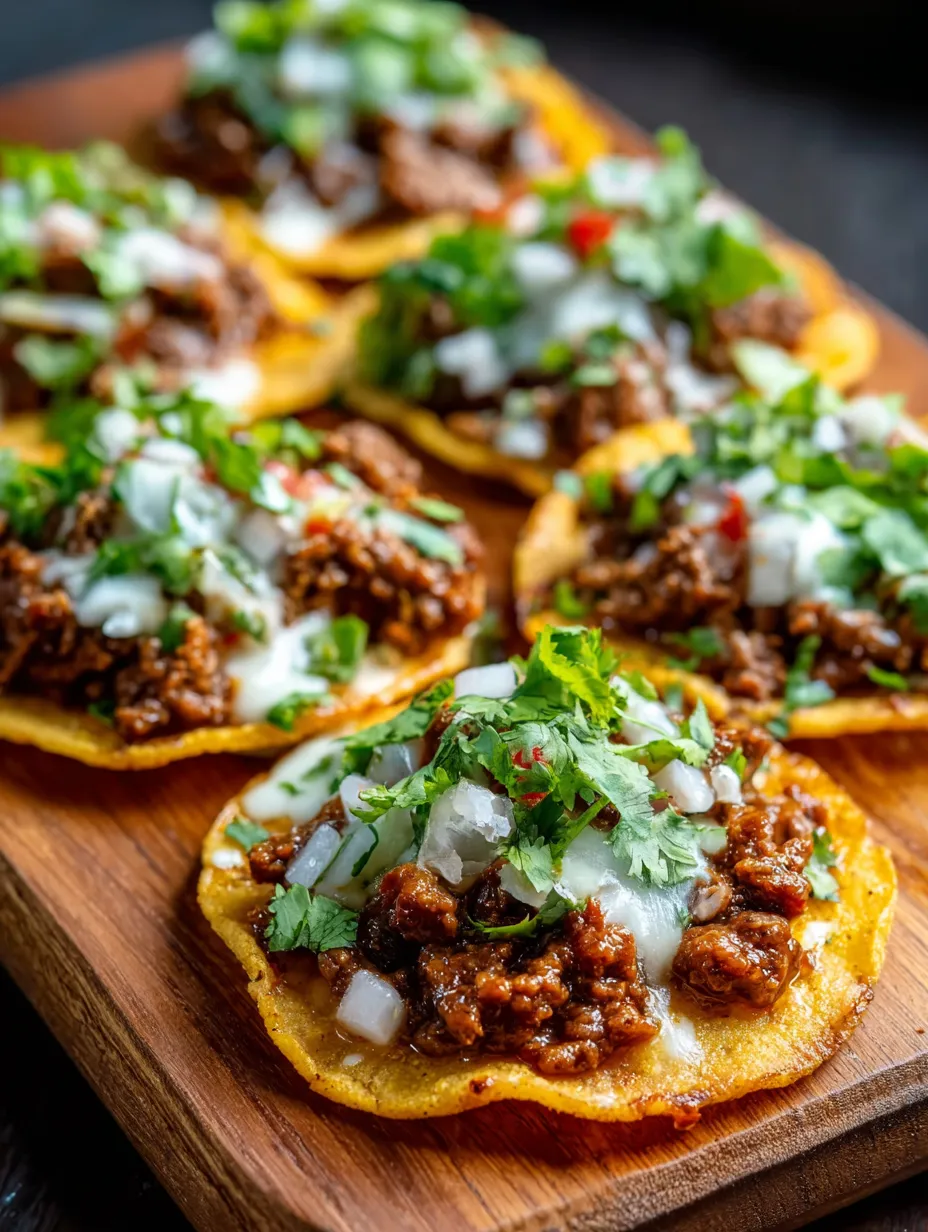 Eine Tortilla mit belegten Chips und Rindfleisch.