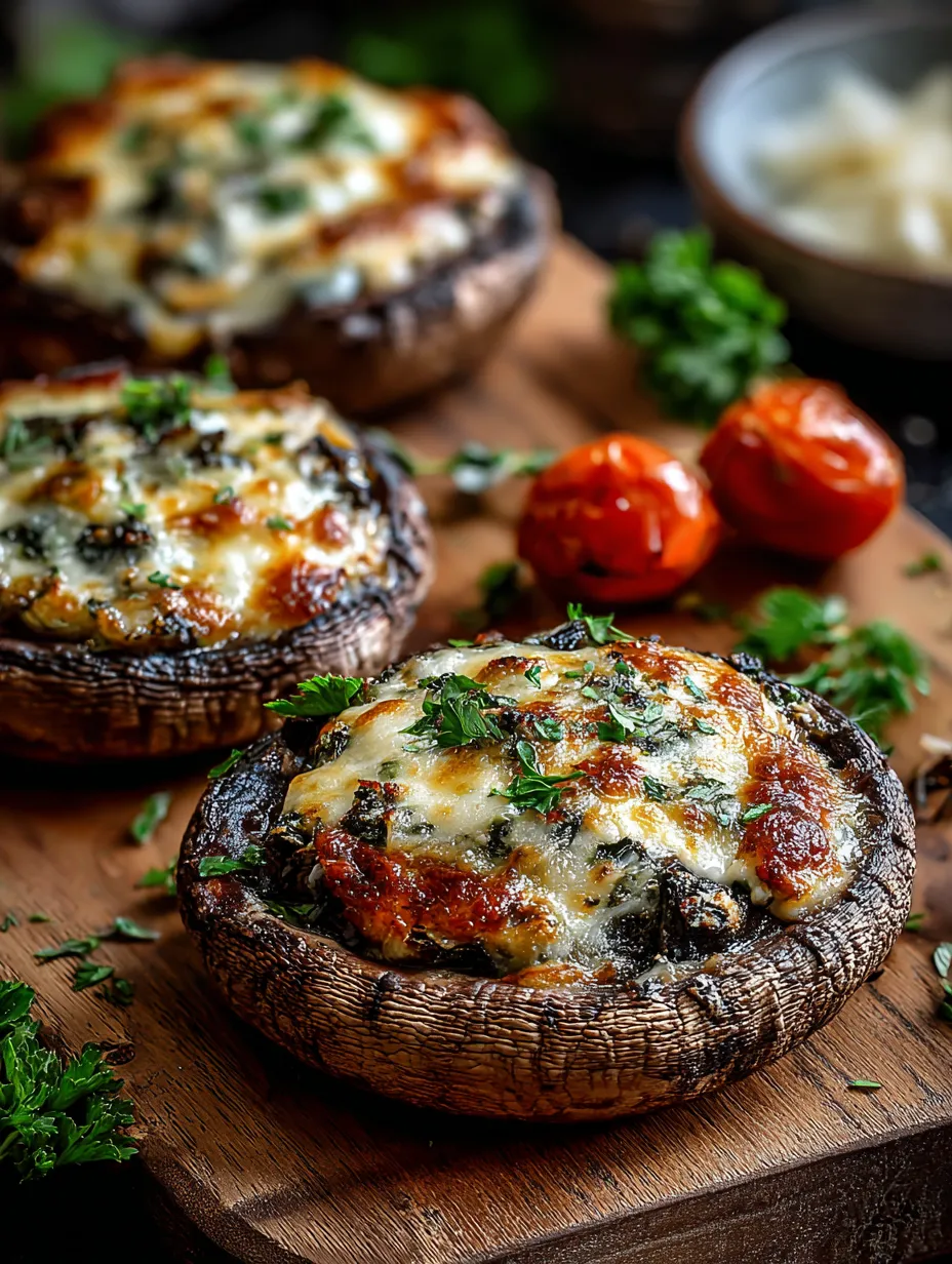 Zwei mushroom-topped pizzas auf einem Holzblock.