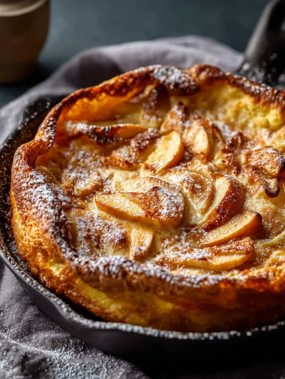 Ein Kuchen mit Apfelstreifen und Zucker in einem schwarzen Teller.