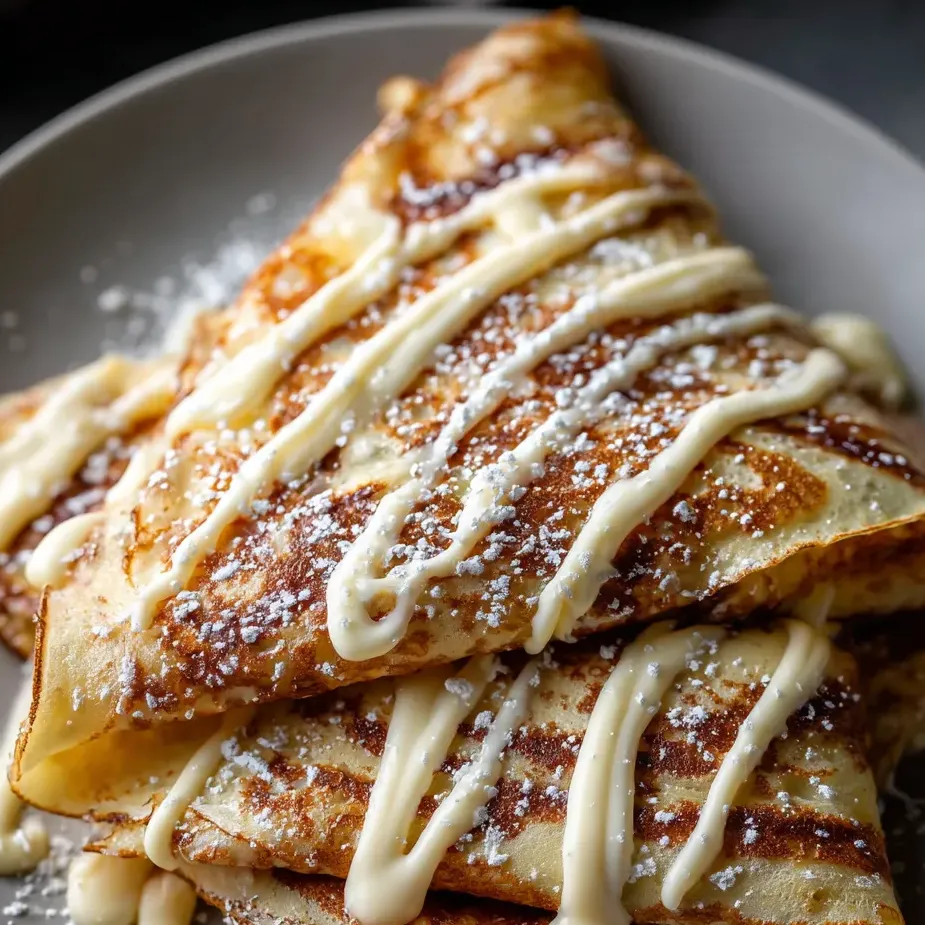 Eine Platte mit Pancakes, die mit Butter und Zucker bestrichen sind.