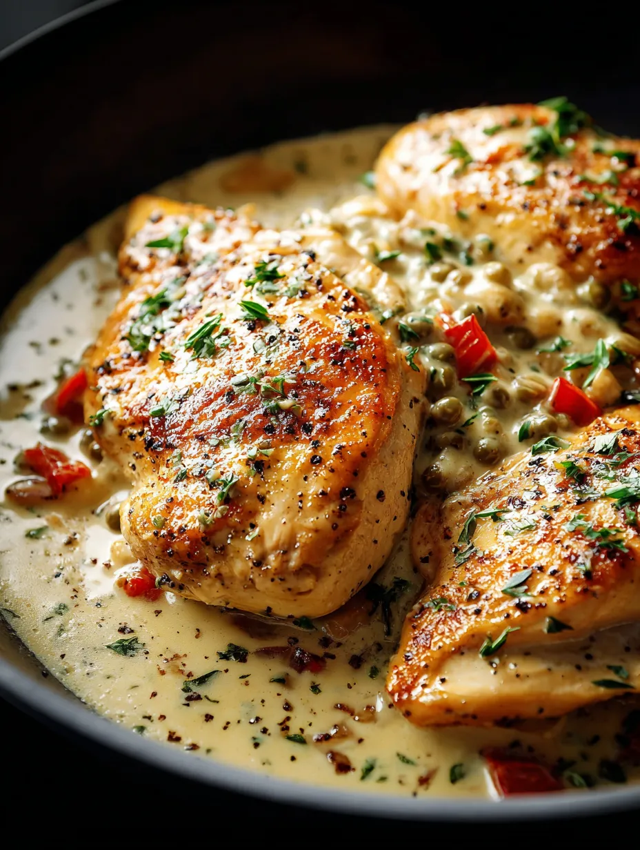 Ein Schalen mit gegrilltem Chicken, das in einer cremigen Sauce serviert wird.
