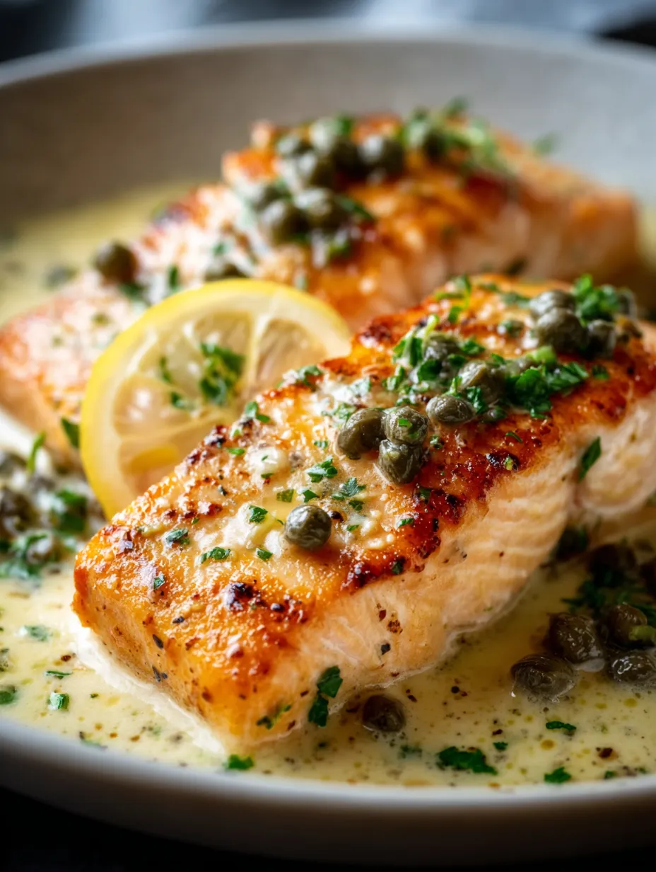 Eine Platte mit gegrilltem Salmon, das mit Zwiebeln und Piment belegt ist.