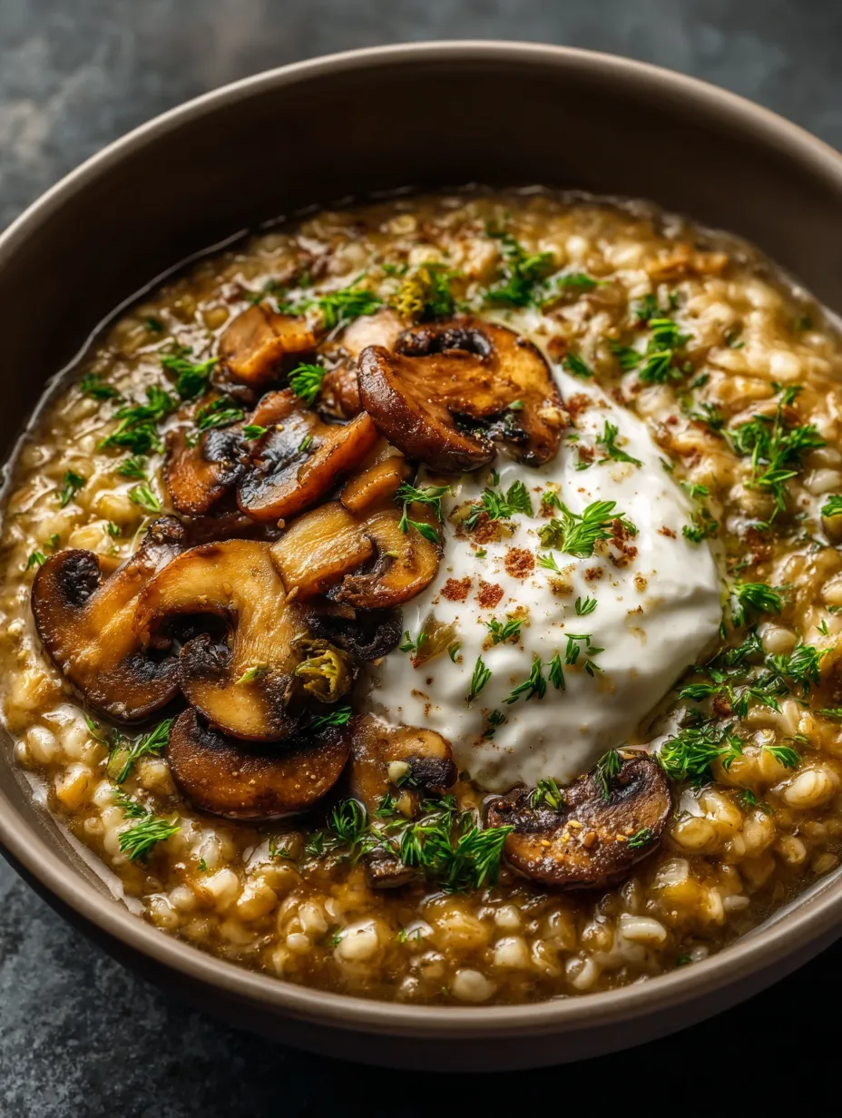 Ein Schälchen mit Mushrooms und Rice.