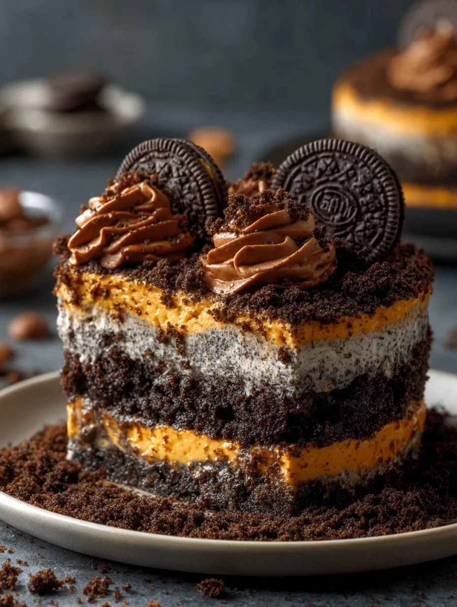 Eine Schokoladencake mit Schokoladensirup und Schokoladenschnitten.
