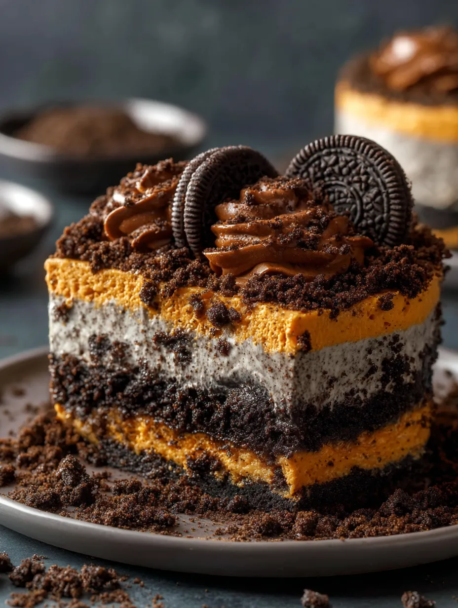 Eine Schokoladenkuche mit Schokoladen- und Vanilleeis, Oreo-Kreuzküchen und Schokoladenglasur.