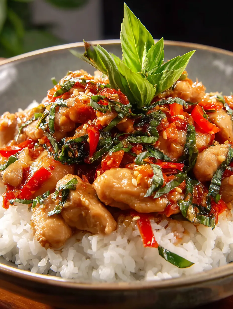 Ein Bild von einer Schüssel mit chinesischem Essen, das aus Hühnchen, Paprika, Zwiebeln und Koriander besteht.