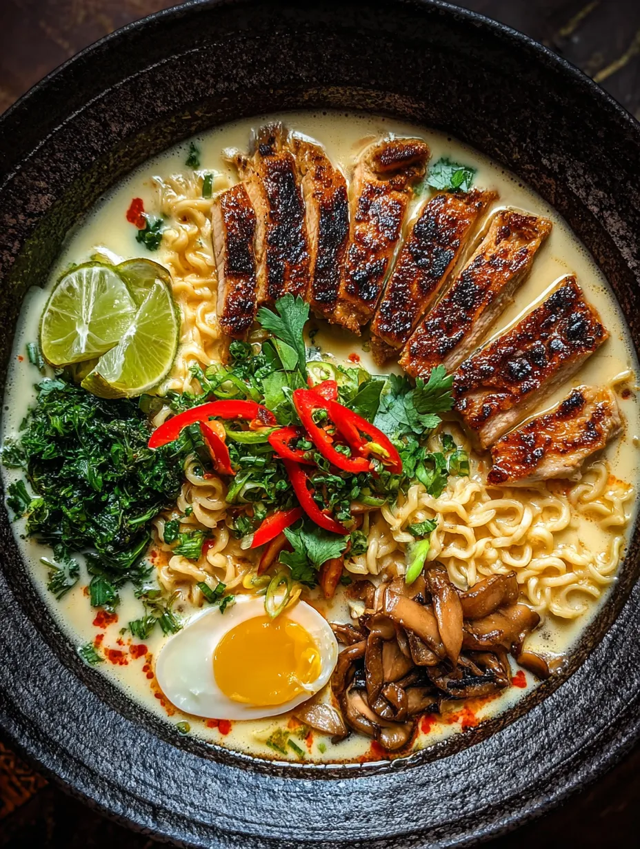 Ein Bild zeigt eine Mischung aus Ramen, Mushrooms, Eiern und Zwiebeln.