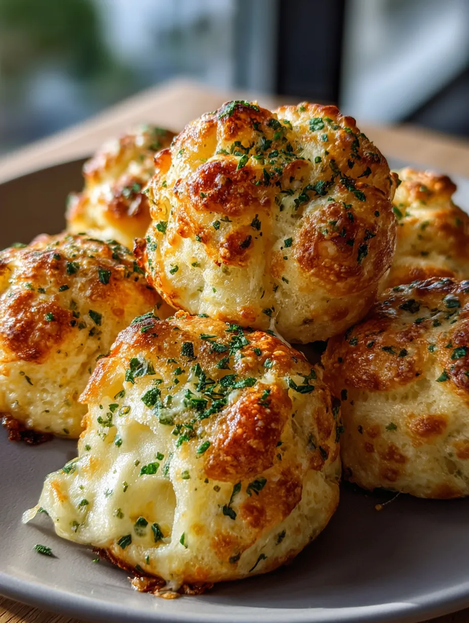 Eine Platte mit sechs knusprigen, grün garnierten Käsekugeln auf einem Tisch.