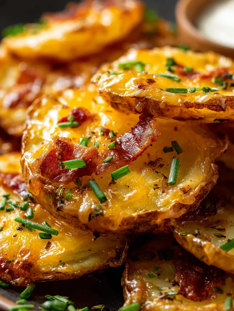 Eine Schüssel mit frisch zubereiteten Kartoffeln, die mit Bacon und Knoblauch garniert sind.