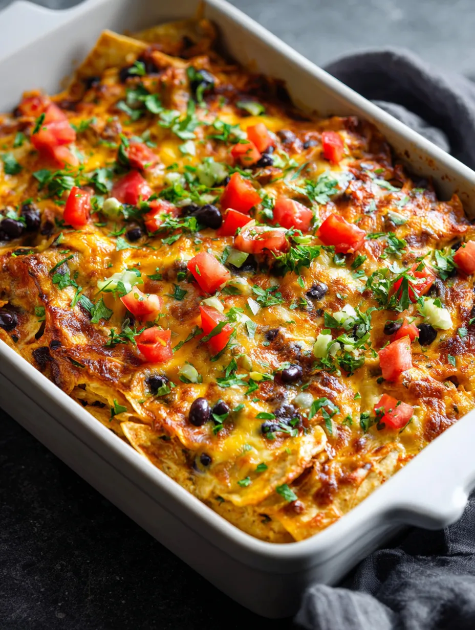 Ein weißer Teller mit einer Tomaten- und Zwiebeltopping, die in einem Kasten mit einer Schicht aus Käse, Zwiebeln und Tomaten enthalten ist.