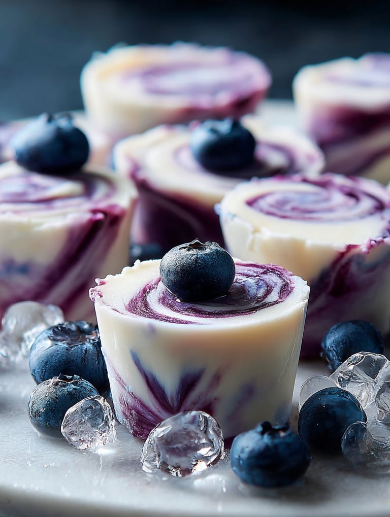 Blaubeer Häppchen mit gefrorenem griechischen Joghurt