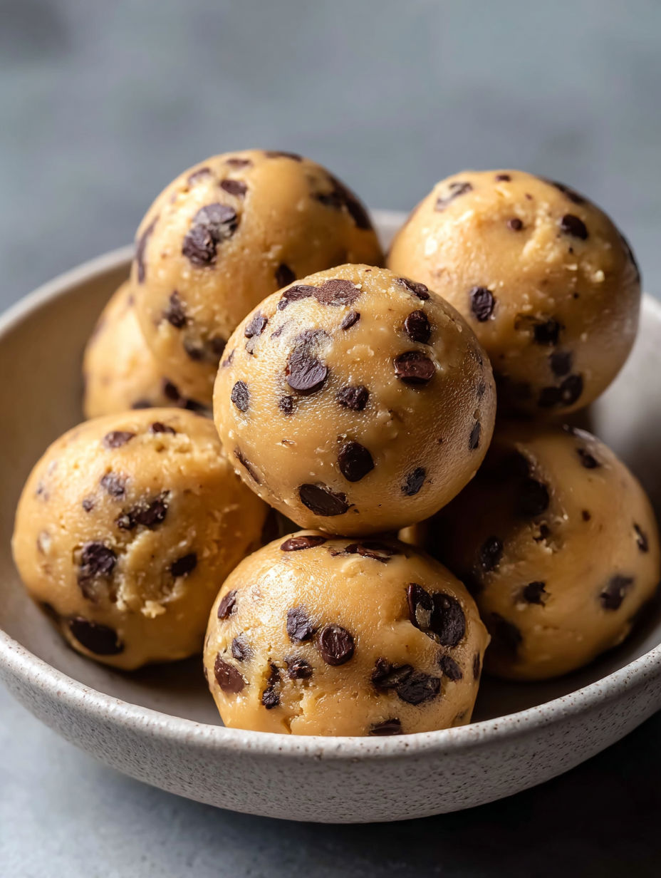 Eine Schale mit Cookie-Teig Häppchen mit Schokostückchen.
