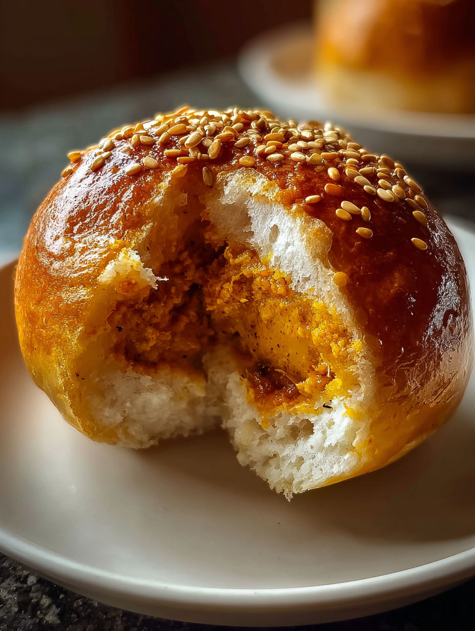 Japanisches Curry-Brötchen mit Loch in der Mitte.
