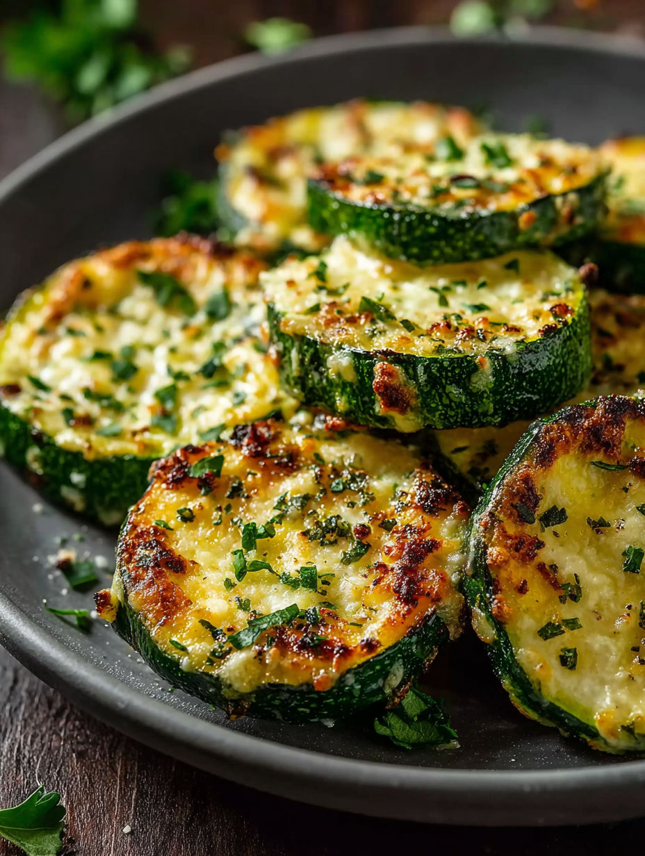 Ein Teller mit Knoblauch-Zucchini-Steaks.
