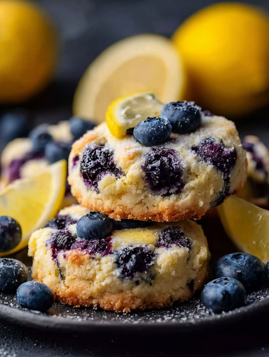 Ein Stapel Blaubeer-Zitronen-Käsekuchen-Kekse.