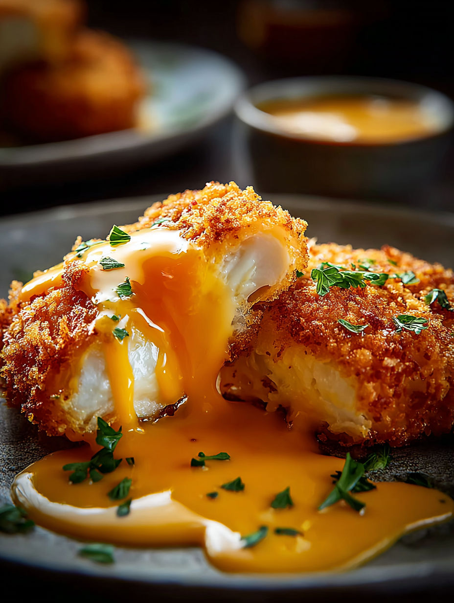 Knuspriges Cheddar-Hähnchen mit Dip.