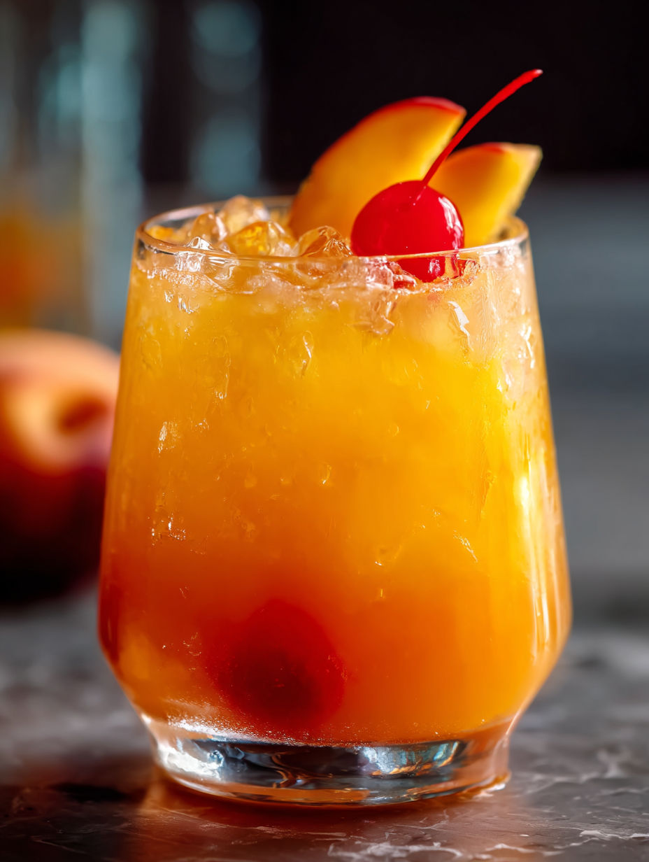 Ein Glas Pfirsich-Tequila-Sunrise-Punch.