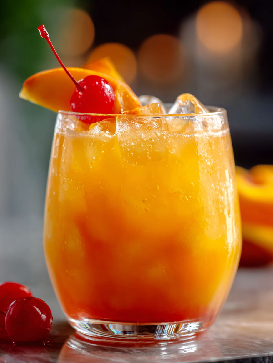 Ein Glas Pfirsich-Tequila-Sunrise-Punch.