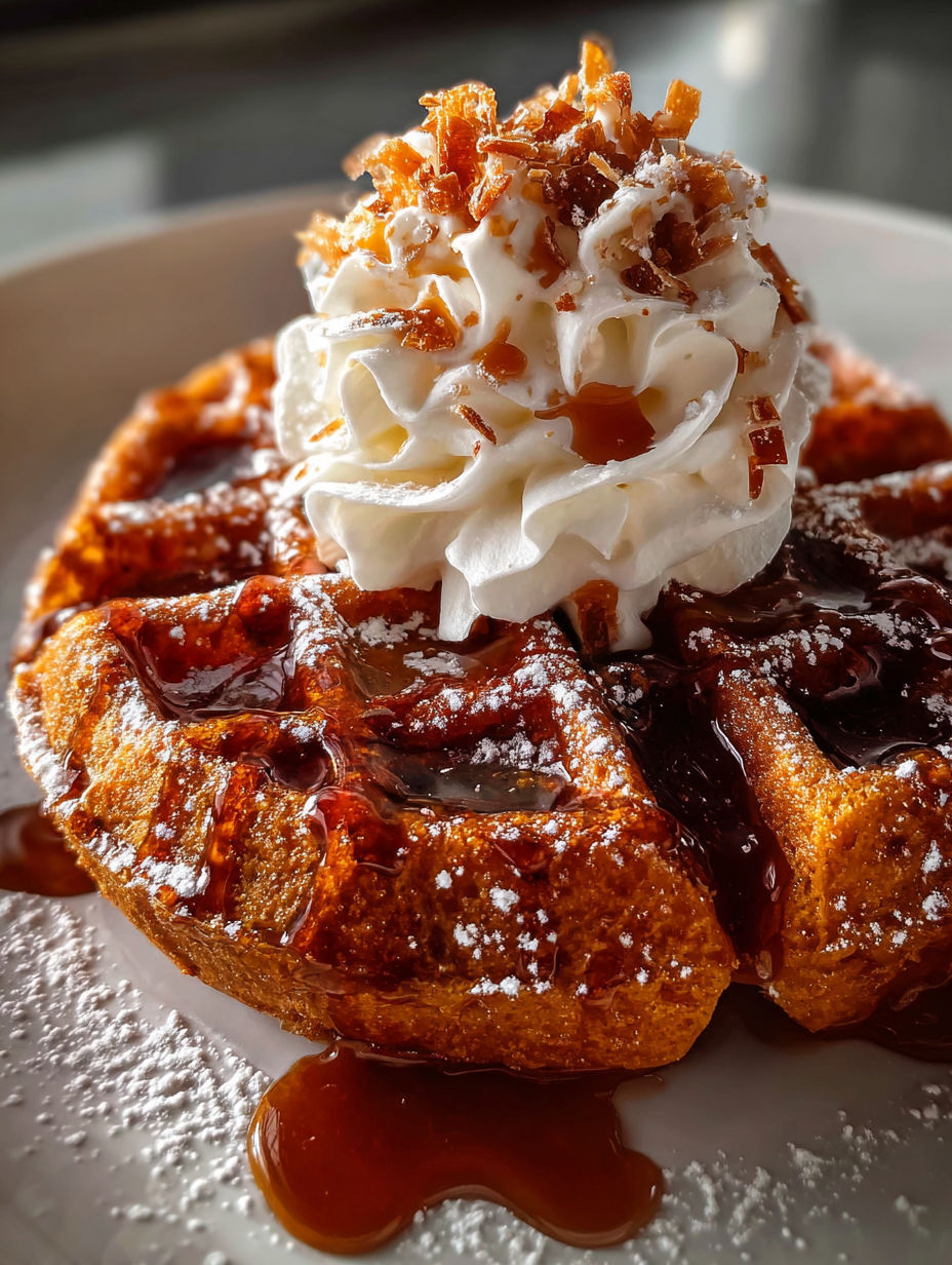 Ein Teller fluffiger Lebkuchenwaffeln mit Sahne.