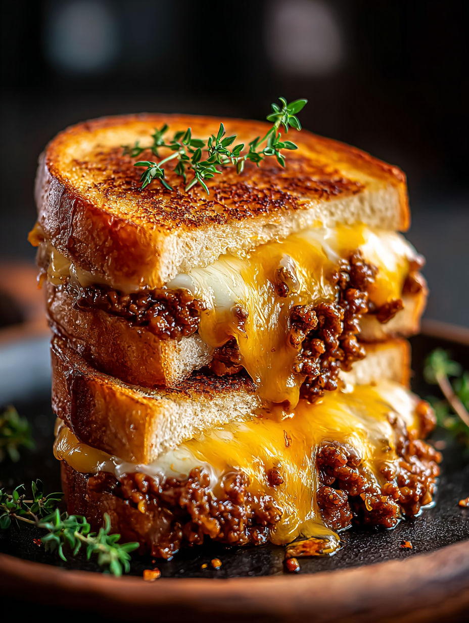 Ein gegrilltes Flanksteak-Sandwich mit Käse und Kräutern.