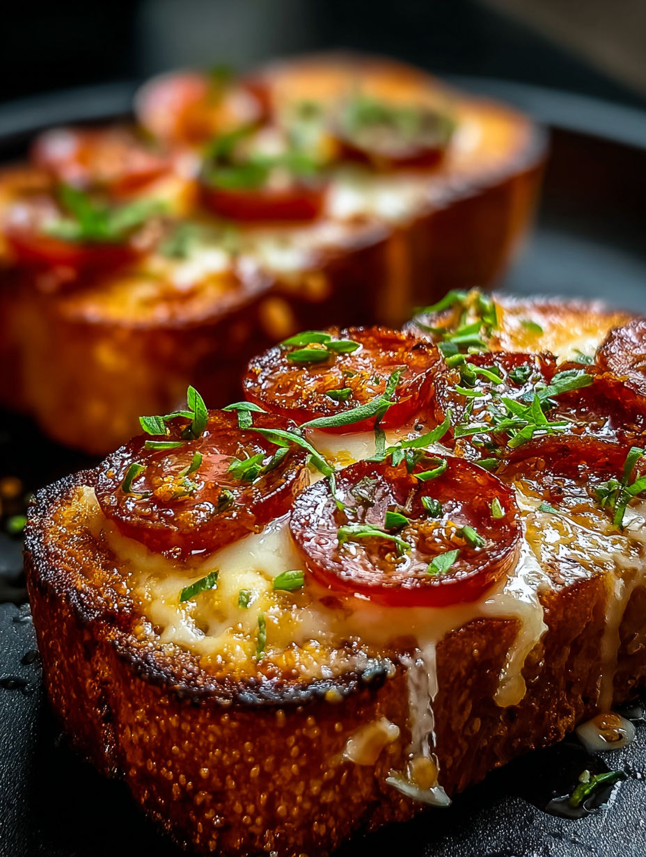 Eine Scheibe Texas Toast Pizza.