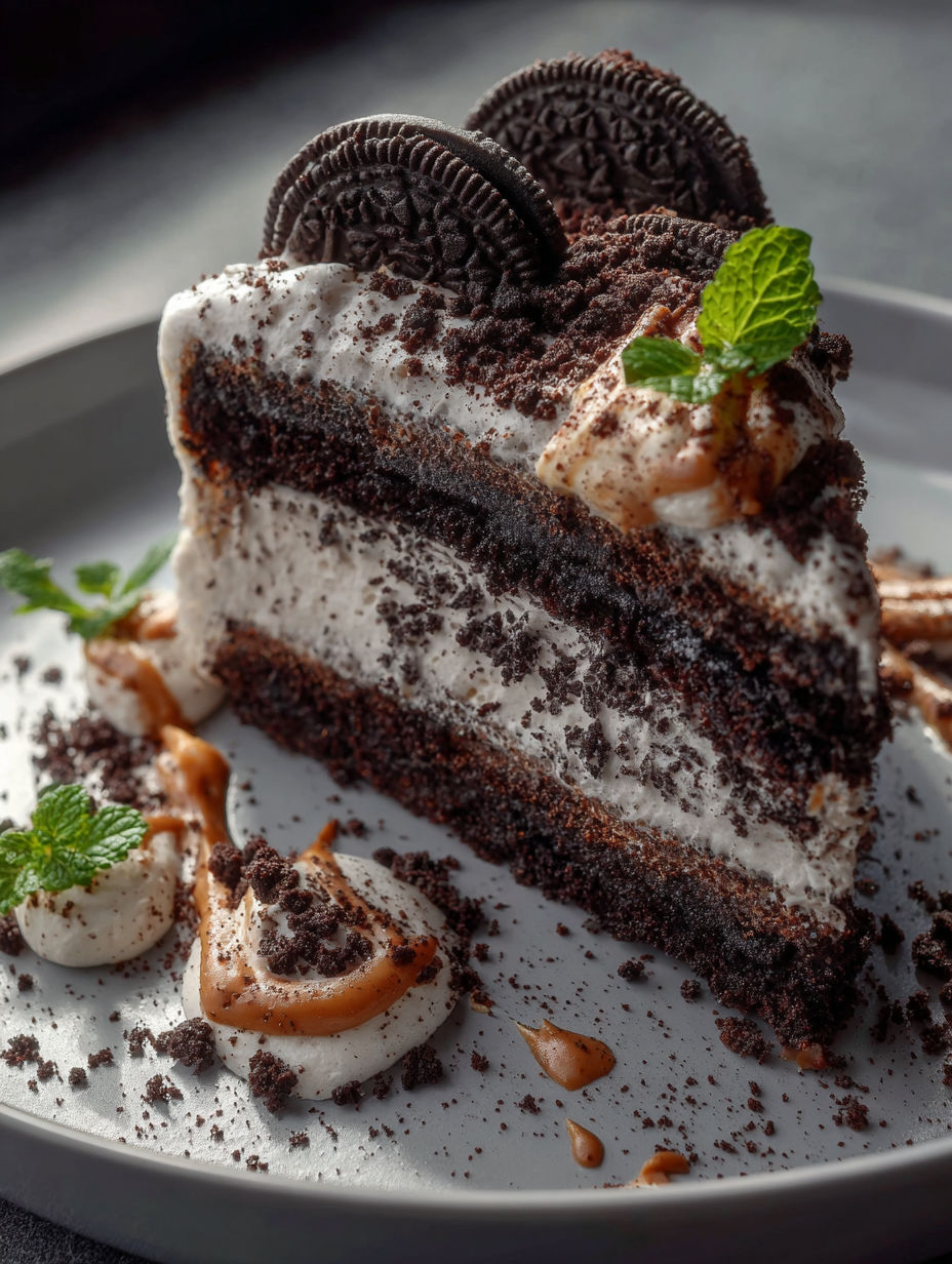 Ein Stück Cookies-und-Cream-Kuchen.