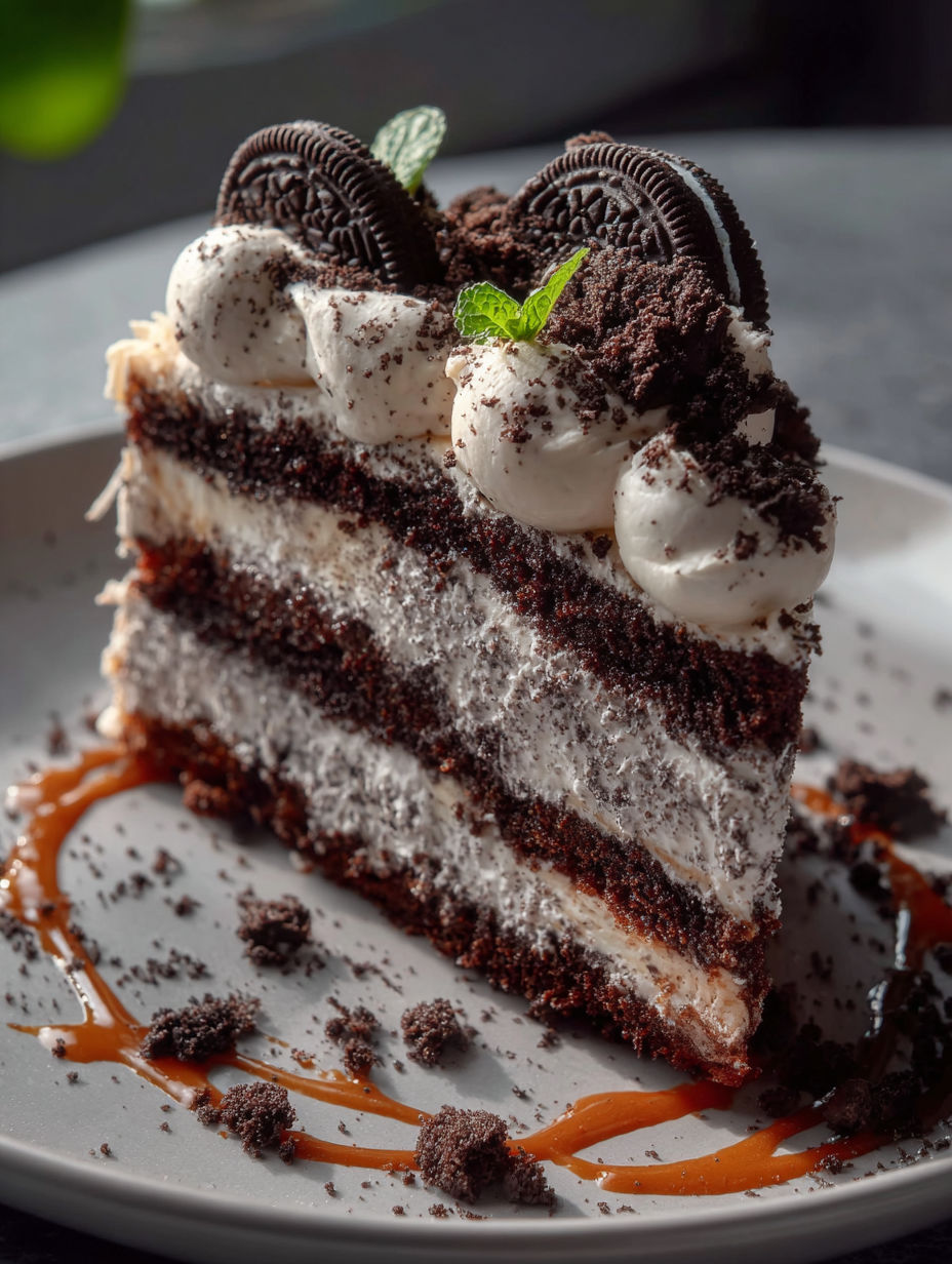 Ein Stück Cookies-und-Cream-Kuchen.
