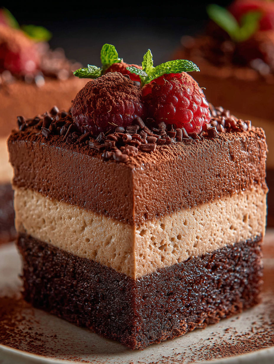 Ein Stück Schoko-Mousse-Brownie.