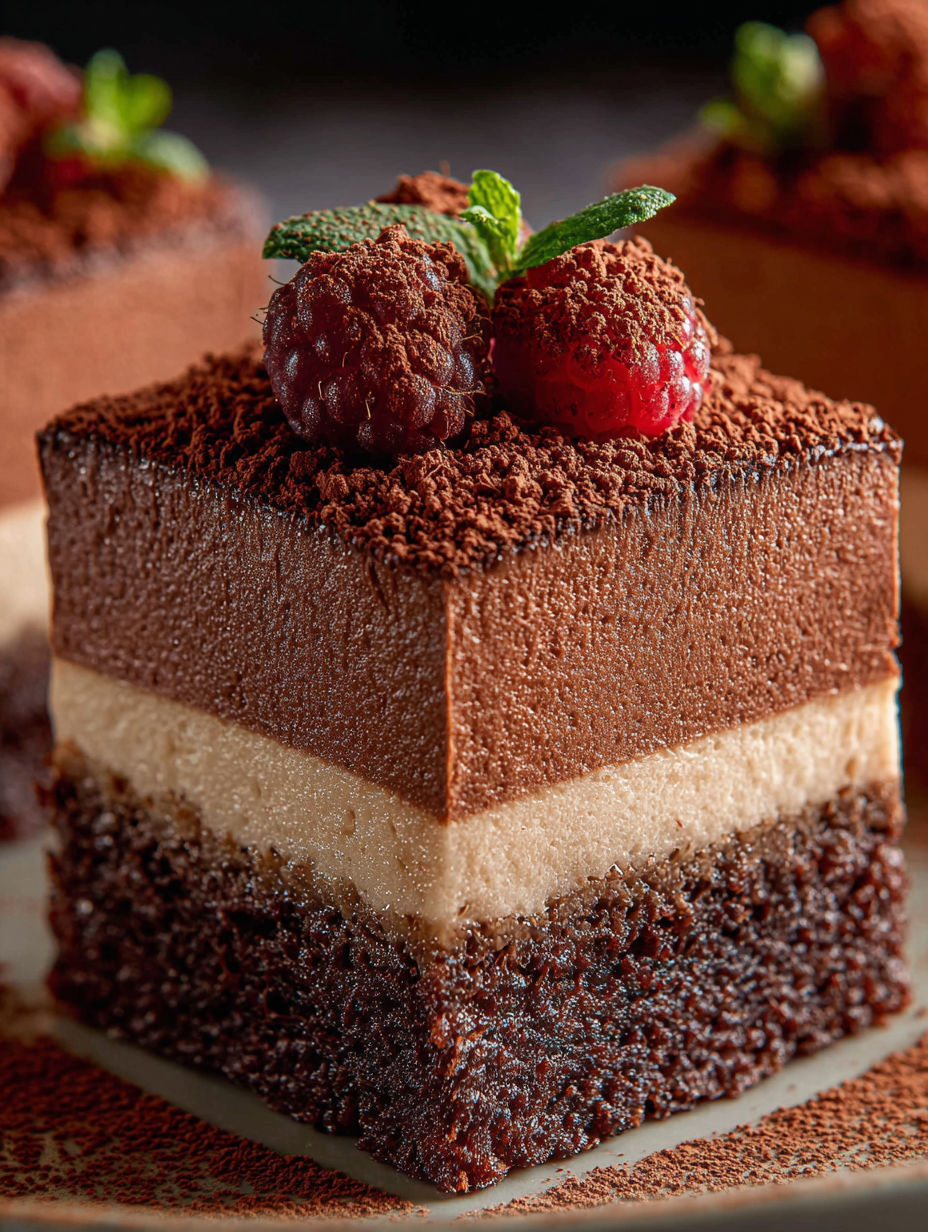 Ein Stück Schoko-Mousse-Brownie.