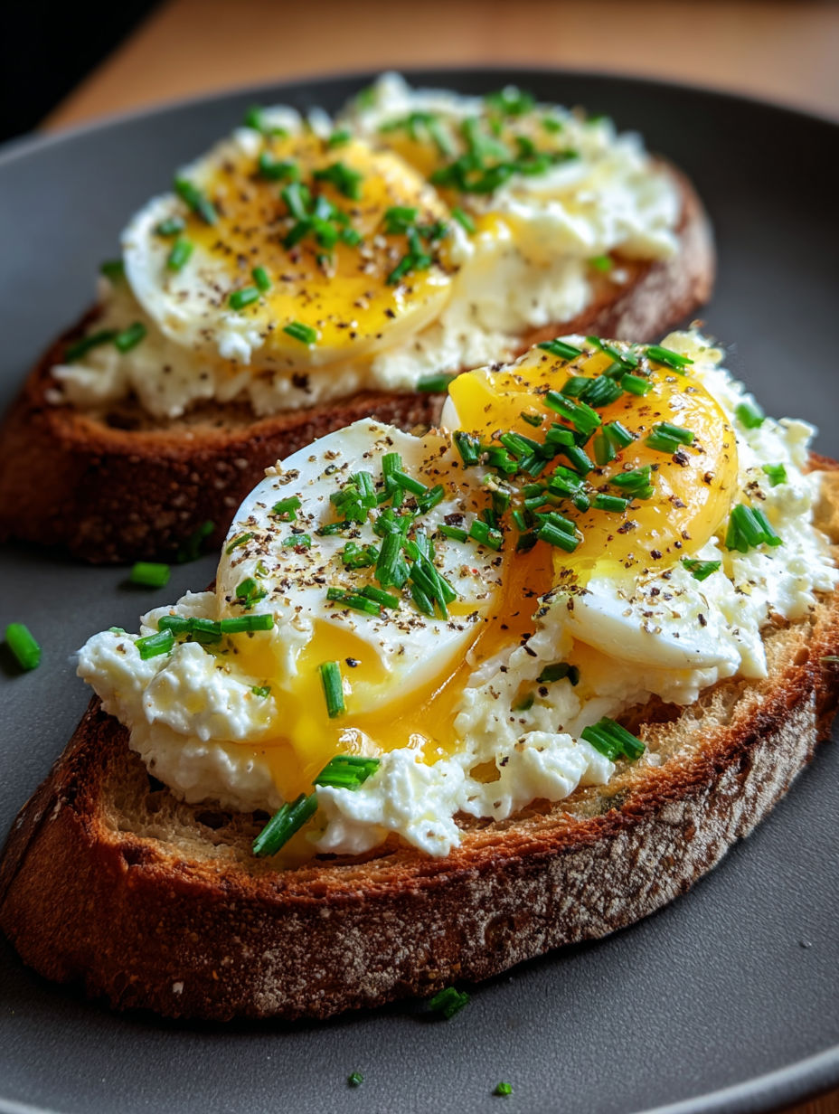 Zwei Scheiben Toast mit Eiern und Käse.
