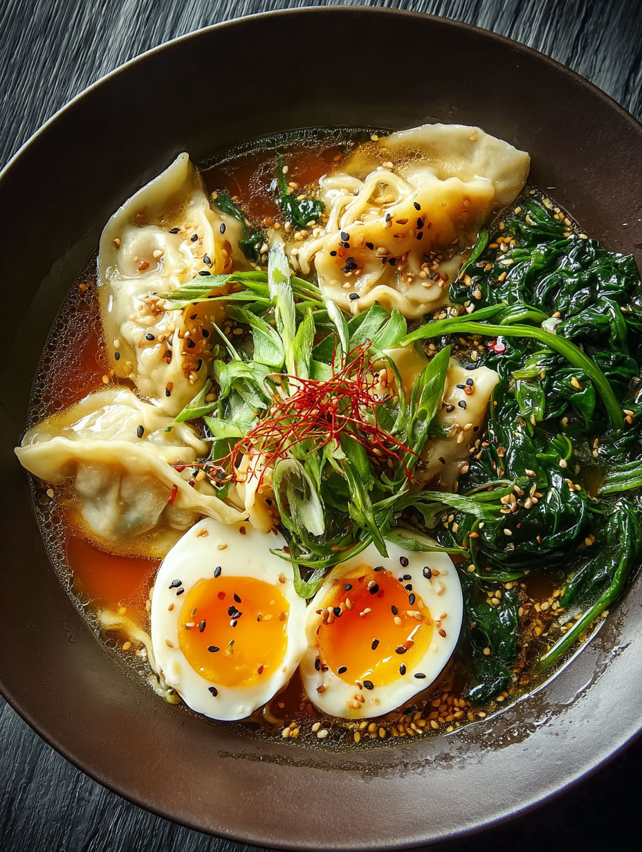 Eine Schale mit leckerer Teigtaschen-Ramen.