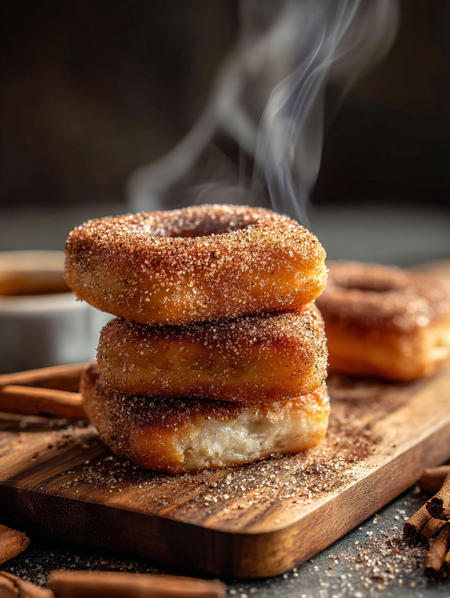Ein Stapel Zimtzucker-Donuts.
