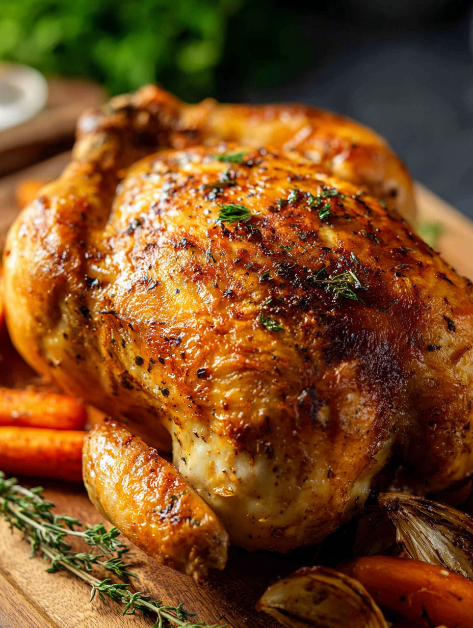 Ein gebratenes Huhn mit Kräutern und Gewürzen.