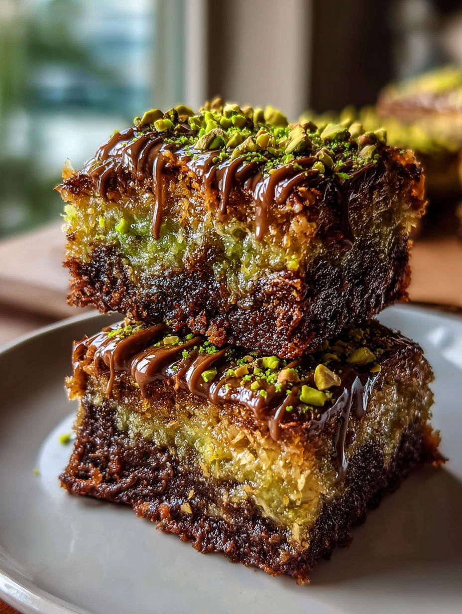 Ein Stück Pistazien Kunafa Brownies