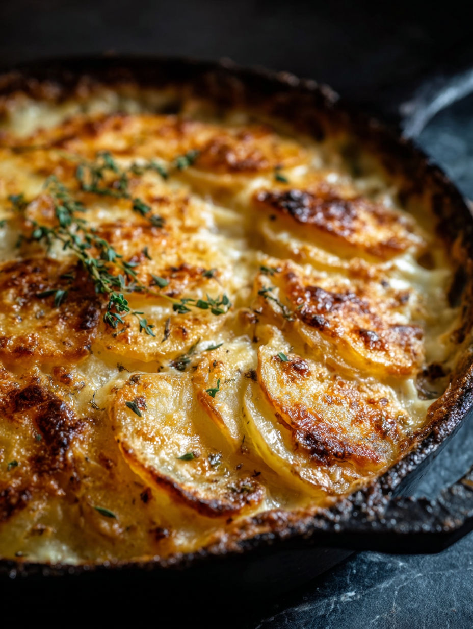 Kartoffelgratin mit Käse und Kräutern.