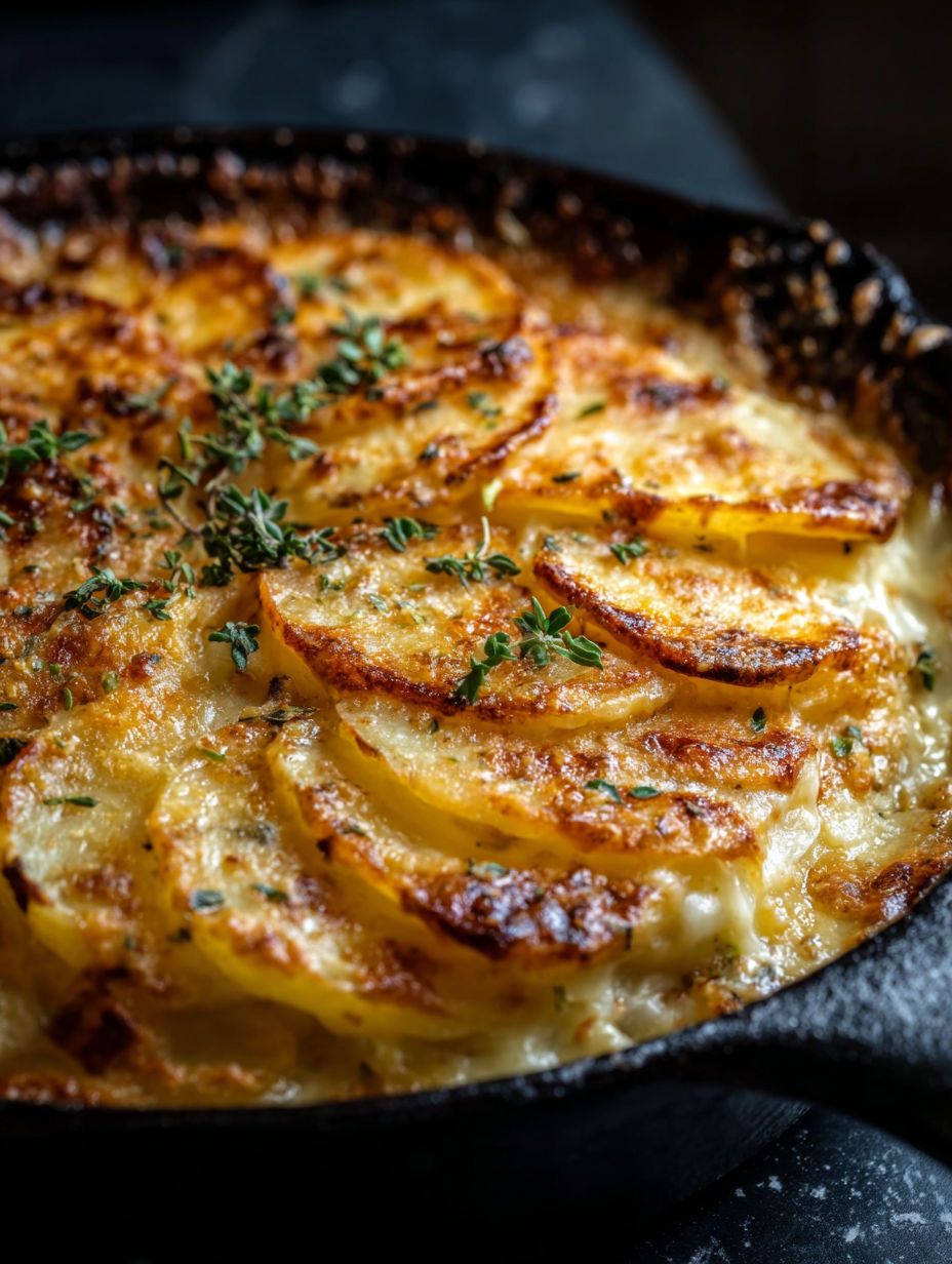 Nahaufnahme von Kartoffelgratin.